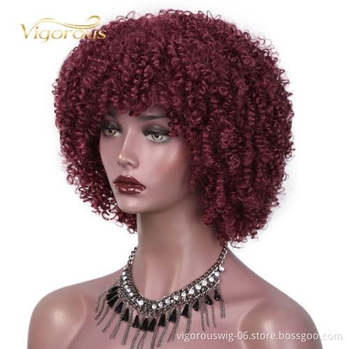 New Design Spring Gluless Lowest Price Short Kinky Curly Wholesale Red Bob Short Bob Cut Wig Black Women Synthetic